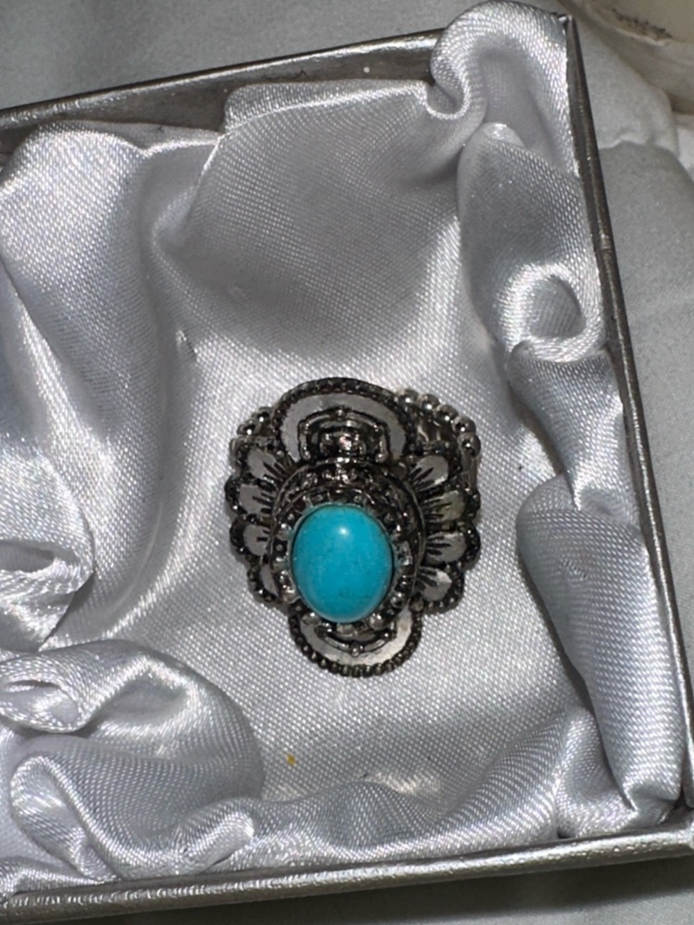 Turquoise Stone Silver-Tone stretchy Statement Ring - Women's Jewelry